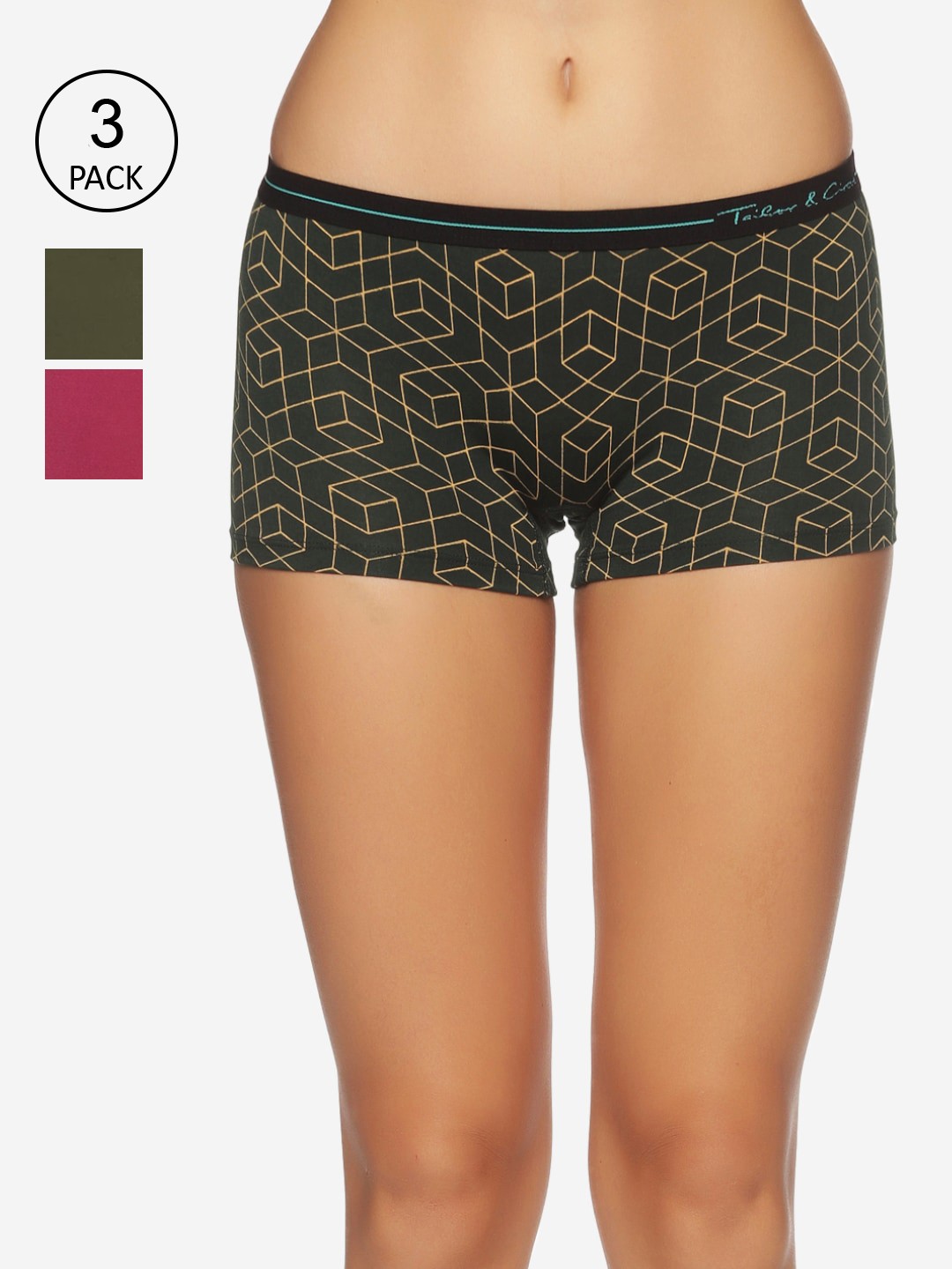 

Tailor & Circus Women Pack Of 3 Printed Anti-Bacterial Boy Shorts Briefs, Green