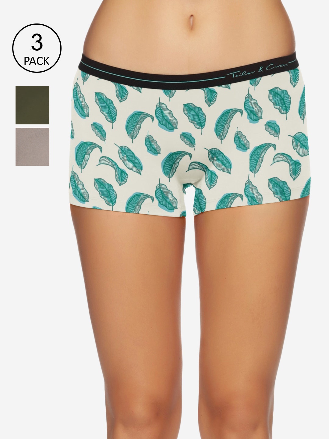 

Tailor & Circus Women Pack Of 3 Printed Anti-Bacterial Boy Shorts Briefs, Green