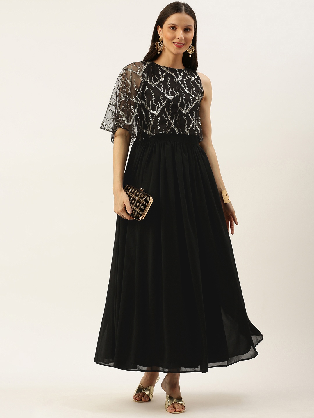 

Ethnovog Women Black Silver Made To Measure Sequin Embellished Gown