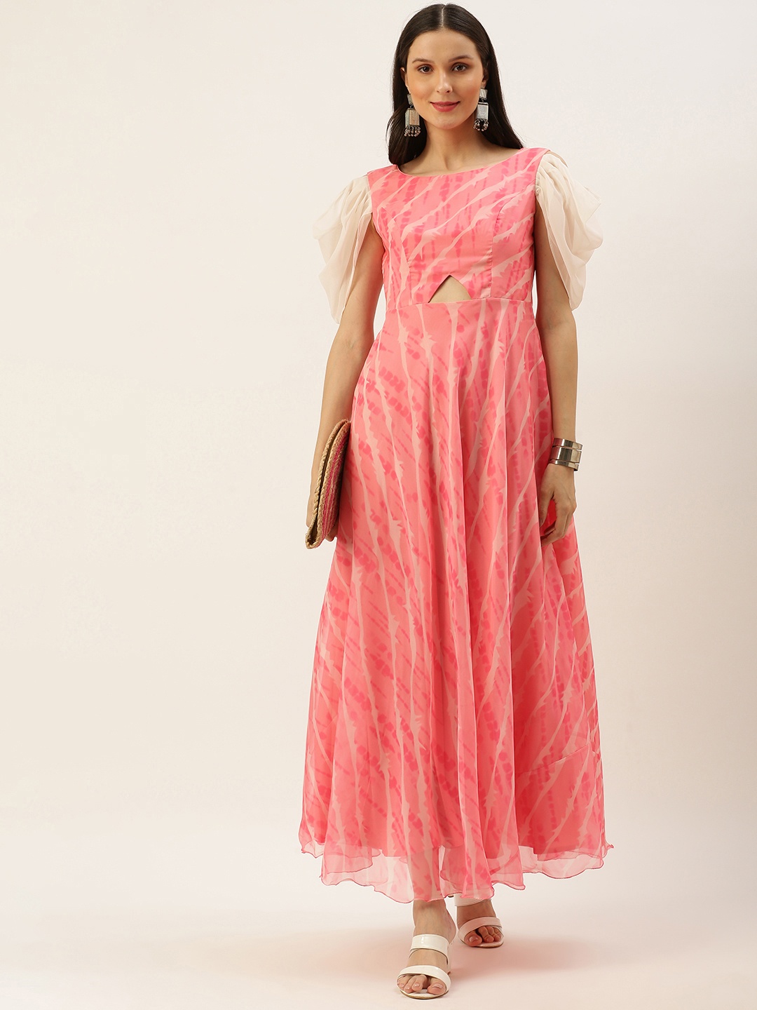 

Ethnovog Women Pink Off White A-Line Maxi Made To Measure Dress
