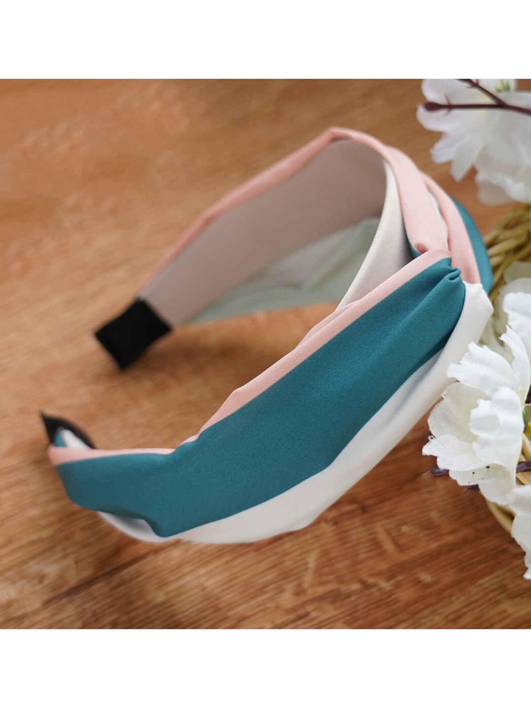 

MIZORRI Women White & Turquoise Blue Hairband