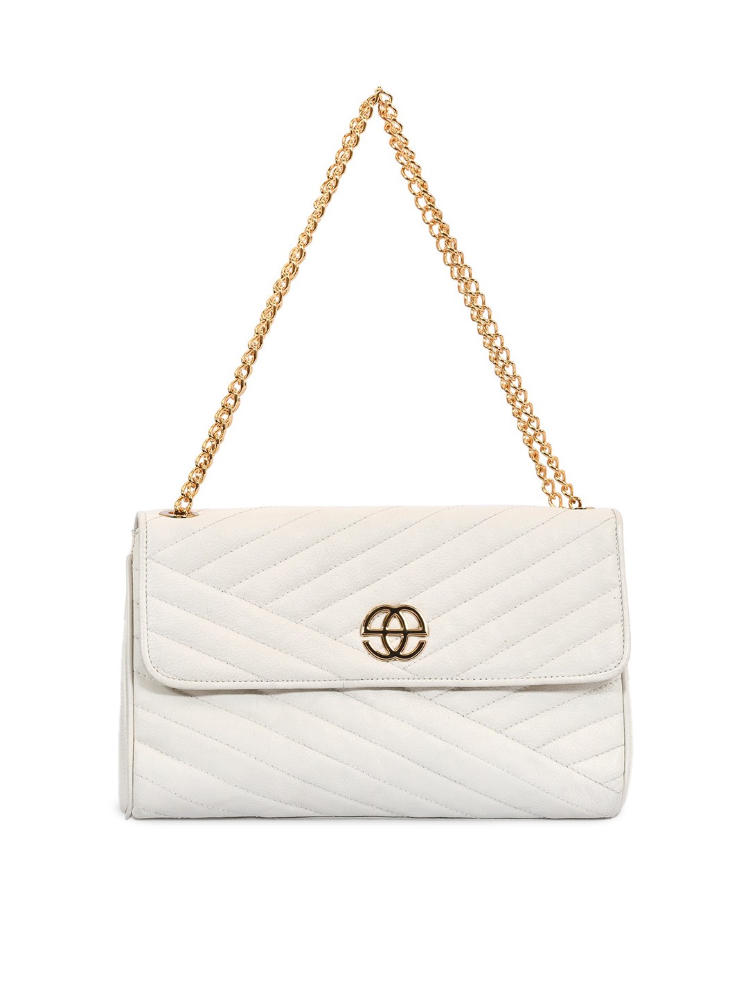 

Eske White Textured Leather Structured Sling Bag with Quilted