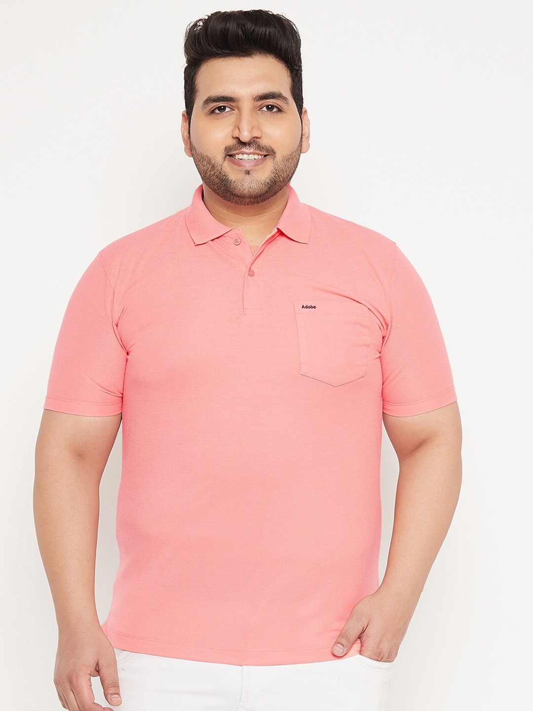 Adobe Men Peach-Coloured & apricot blush Polo Collar T-shirt