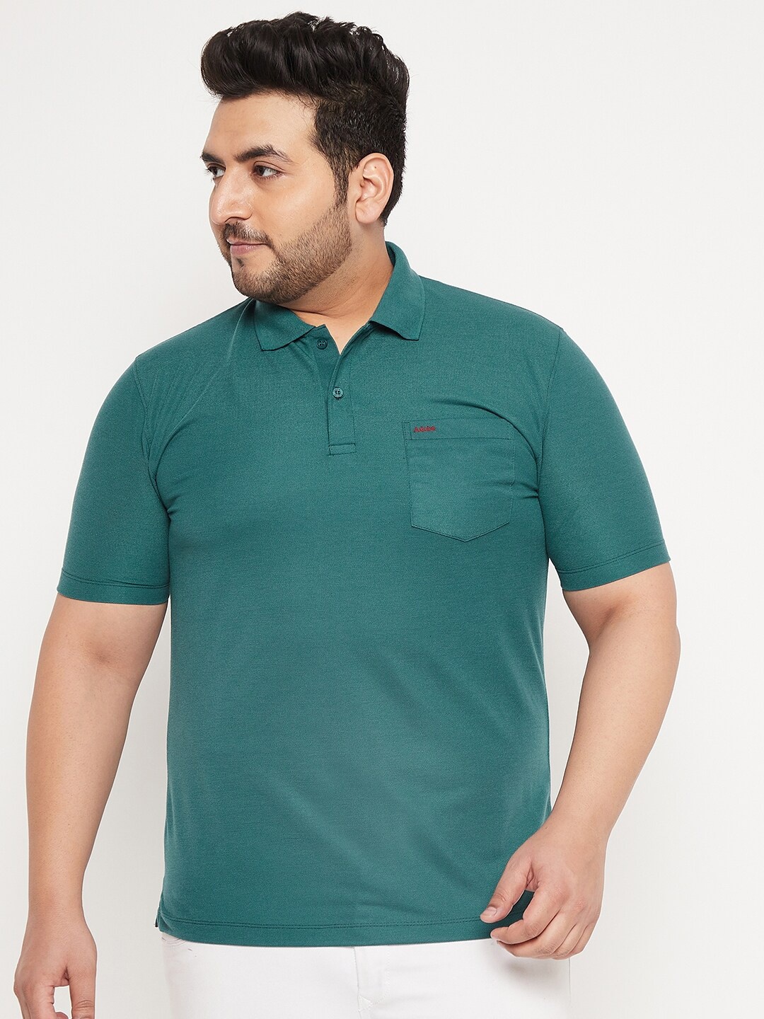 

Adobe Men Teal & deep jungle Polo Collar T-shirt