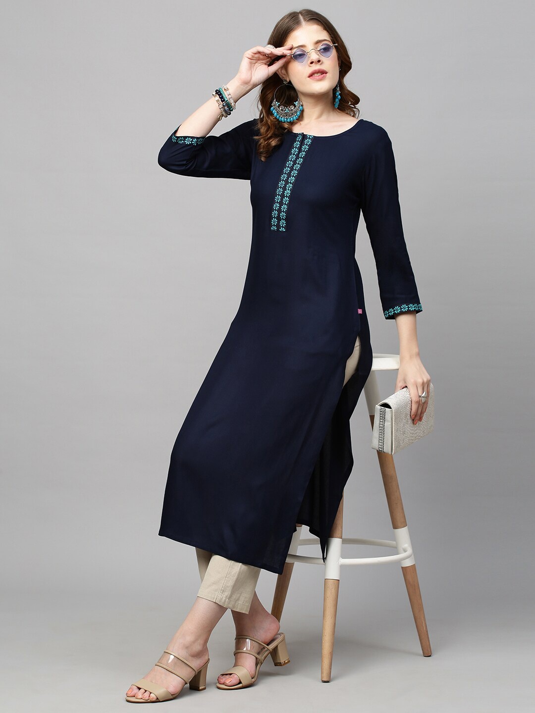 

KALINI Women Blue Solid Kurta