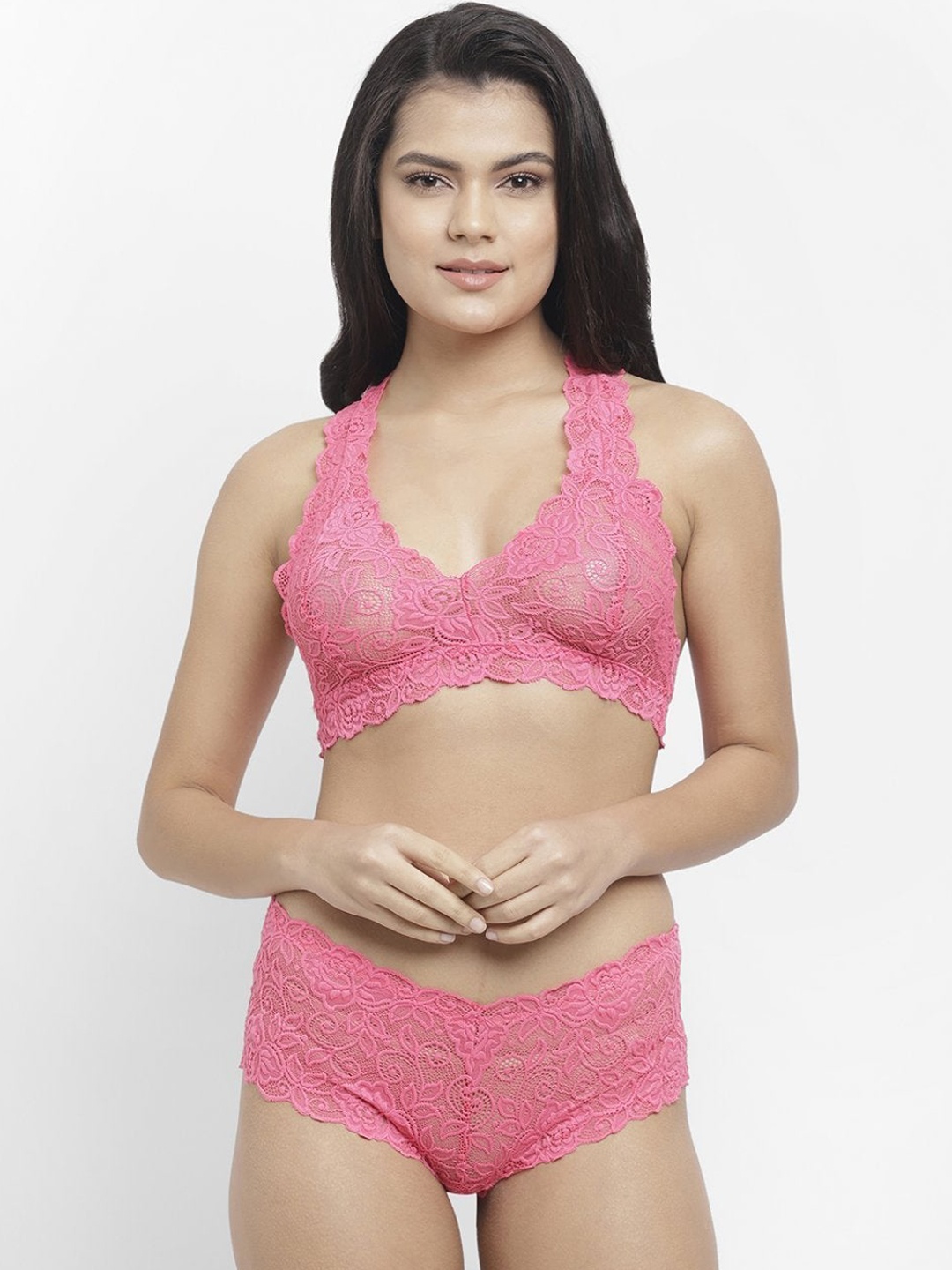 

HAPSELL Women Pink Solid Lace Lingerie Set