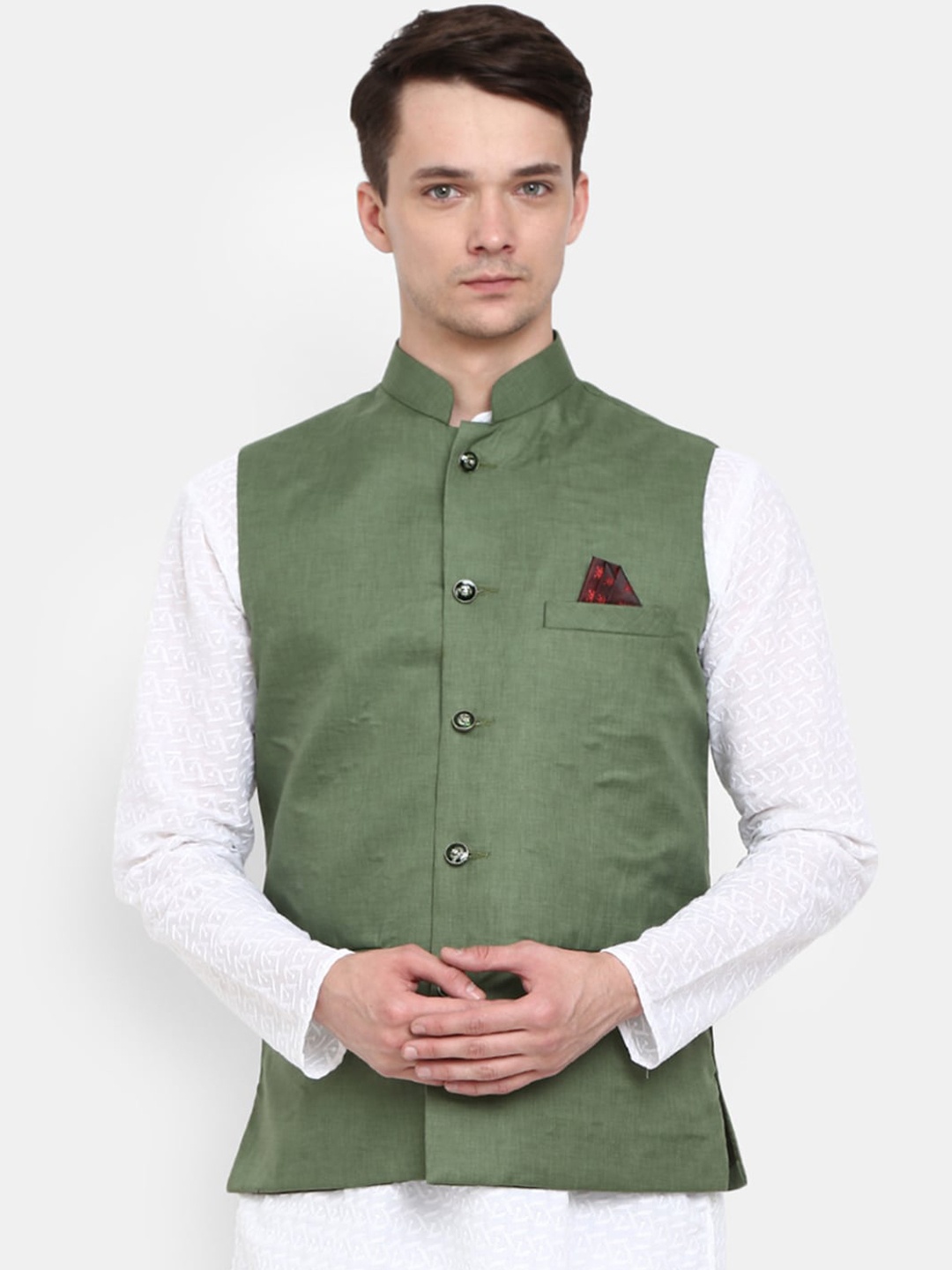 

V-Mart Men Green Woven Design Nehru Jackets