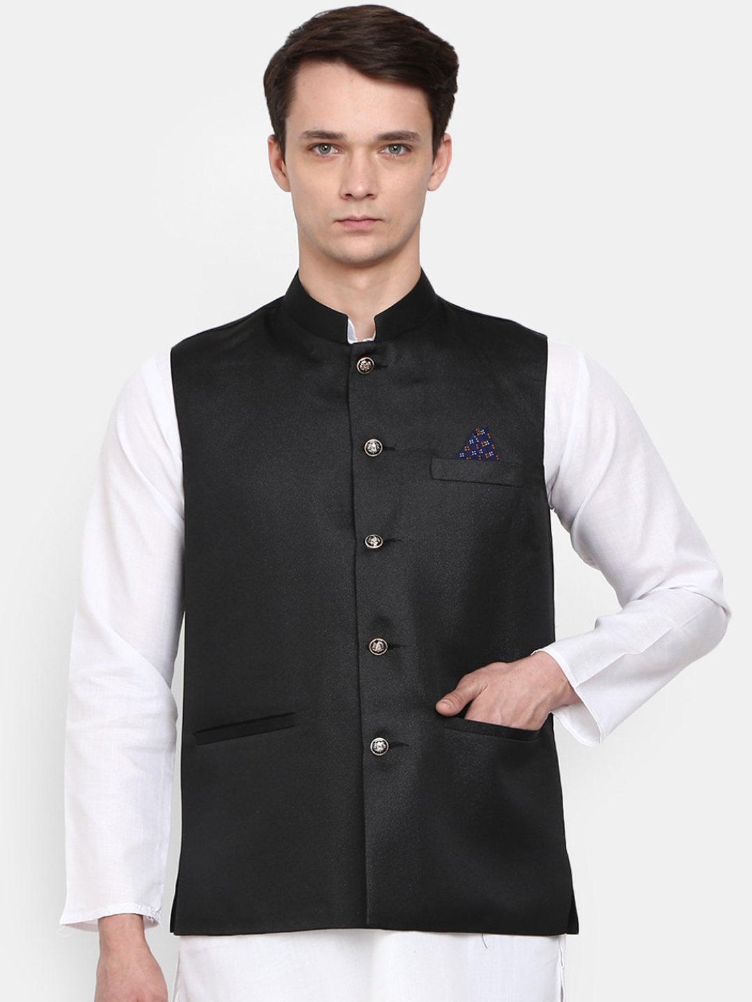 

V-Mart Men Black Solid Nehru Jackets