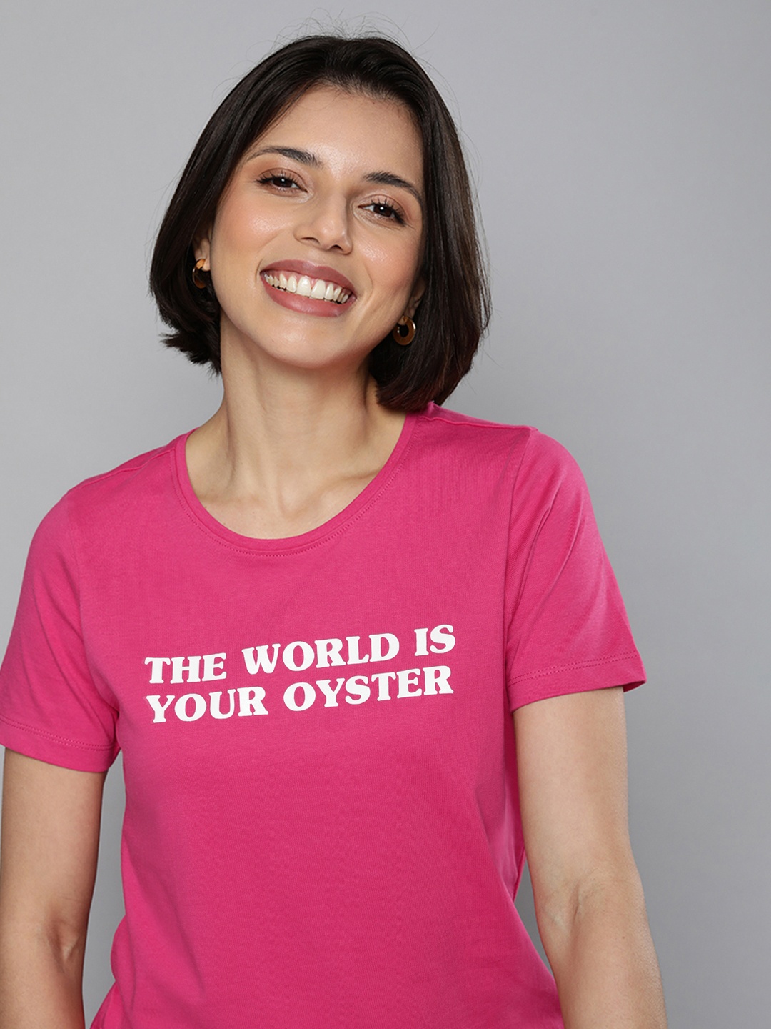 

Mast & Harbour Women Pink Typography Printed Pure Cotton T-shirt