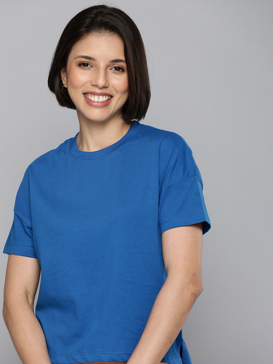 

Mast & Harbour Women Blue Solid Pure Cotton T-shirt