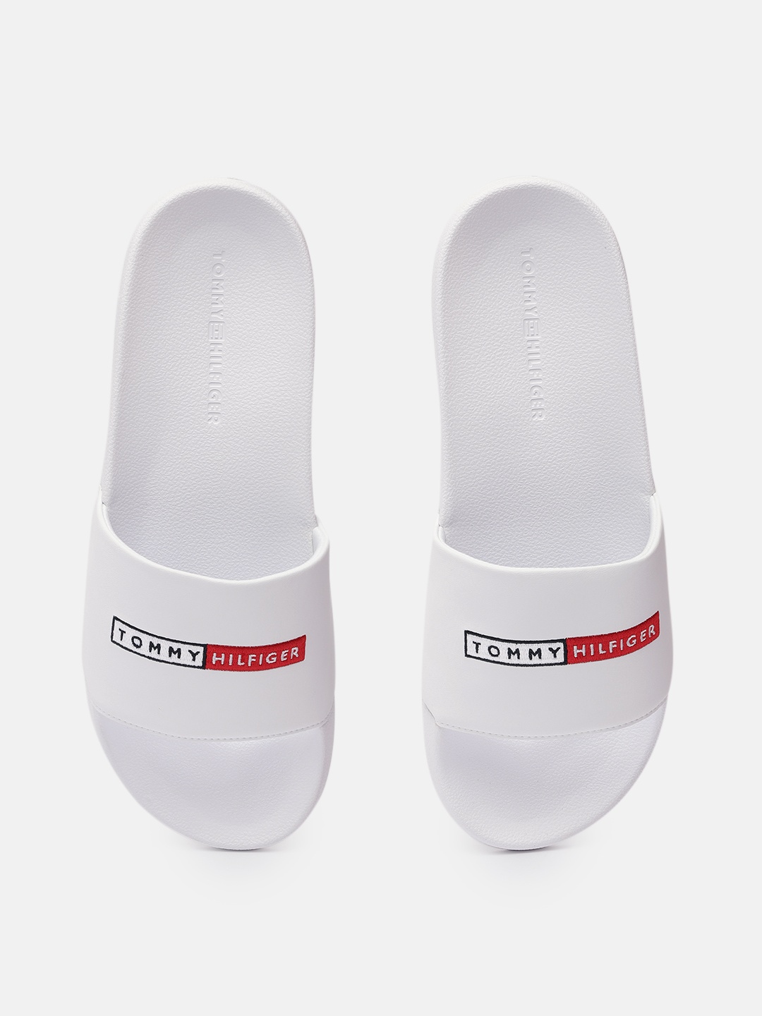 

Tommy Hilfiger Men White Embroidered Sliders