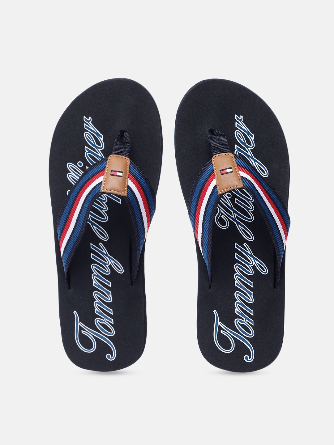 

Tommy Hilfiger Men Navy Blue & Red Striped Thong Flip-Flops