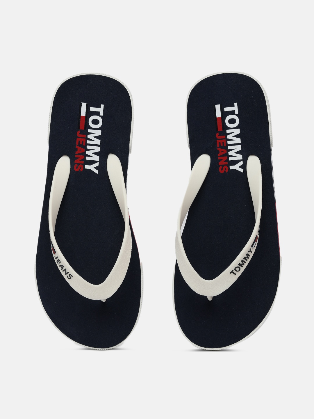 

Tommy Hilfiger Men Off-White & Navy Blue Brand Logo Printed Thong Flip-Flops