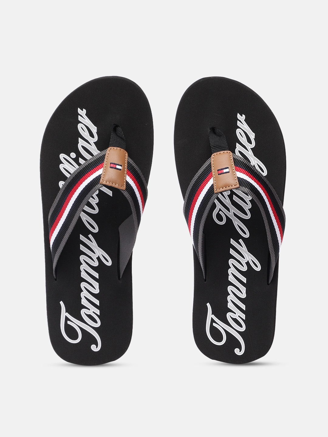 

Tommy Hilfiger Men Black & Red Striped Thong Flip-Flops