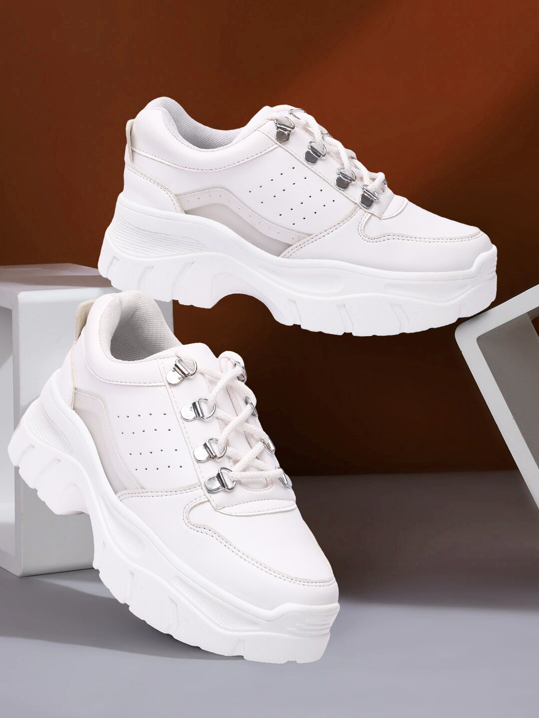 

VENDOZ Women White Woven Design Sneakers