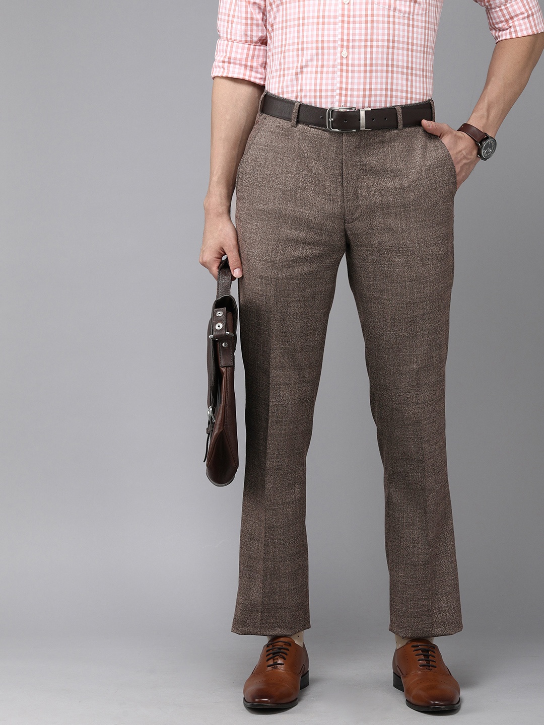 

Park Avenue Men Dark Brown Self Design Mid-Rise Formal Trousers