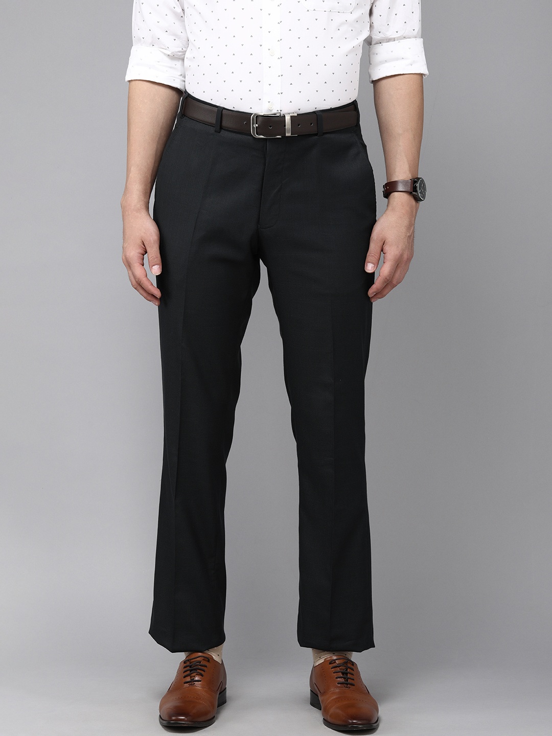 

Park Avenue Men Navy Blue Smart Fit Low-Rise Formal Trousers