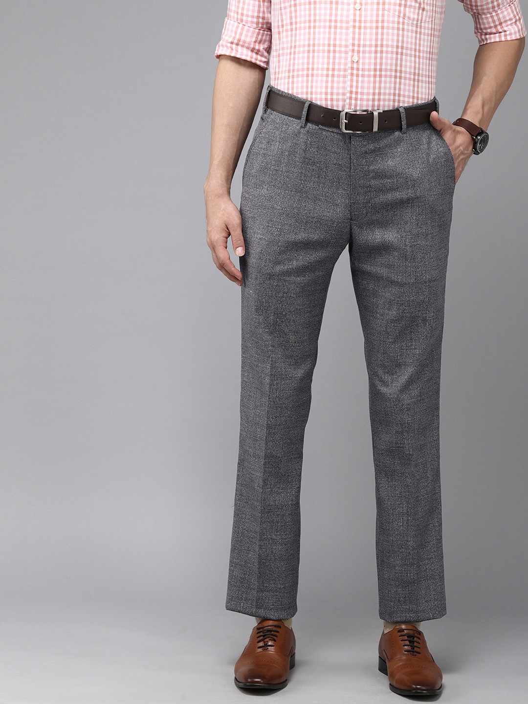 

Park Avenue Men Blue Self Design Mid-Rise Formal Trousers