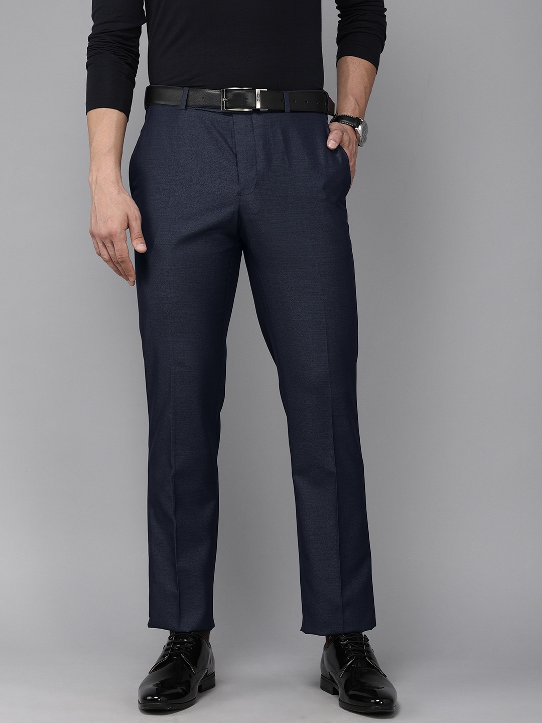 

Park Avenue Men Navy Blue Smart Fit Low-Rise Formal Trousers