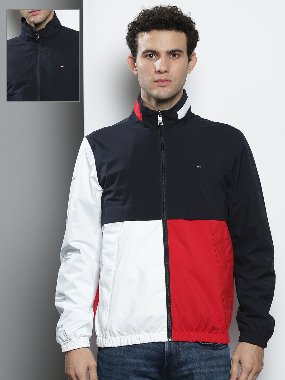 

Tommy Hilfiger Men Navy Blue Red Reversible Bomber Jacket