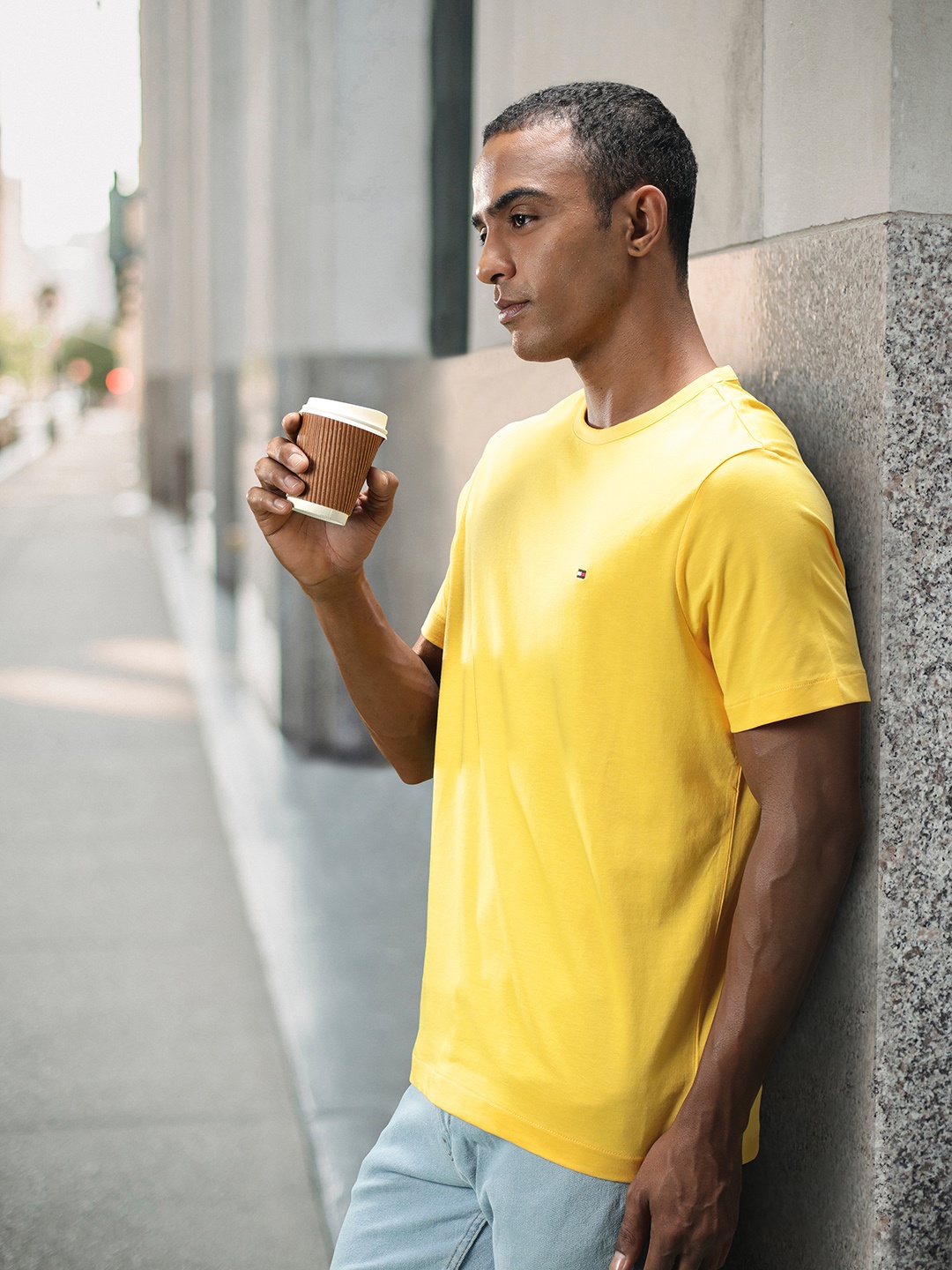 

Tommy Hilfiger Men Yellow Solid Pure Cotton T-shirt