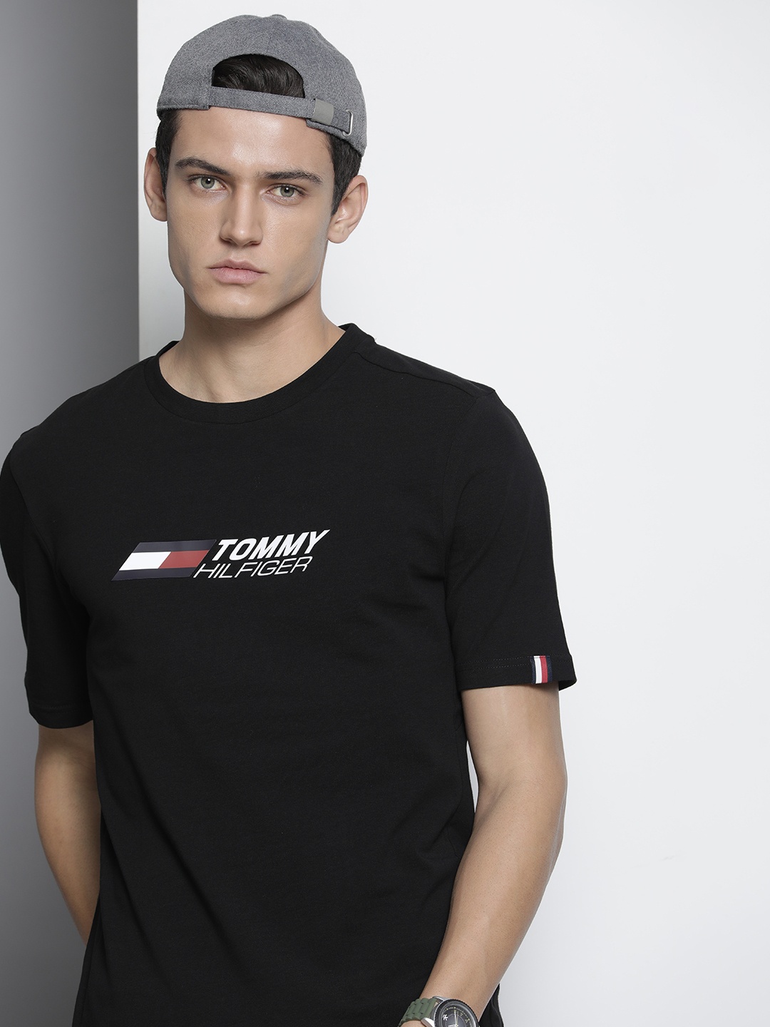 

Tommy Hilfiger Men Black Brand Logo Printed T-shirt