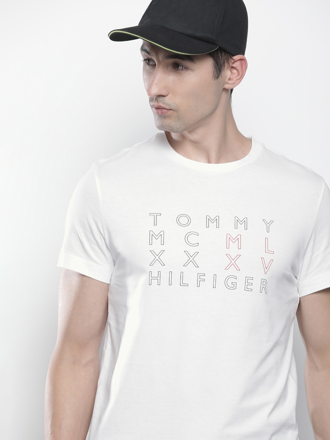 

Tommy Hilfiger Men White Brand Logo Printed Pure Cotton Slim Fit T-shirt