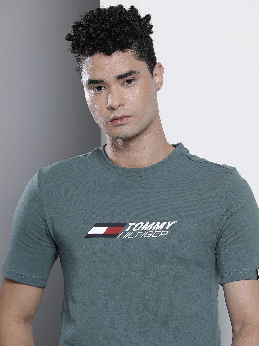 

Tommy Hilfiger Men Blue Brand Logo Printed Applique Casual T-shirt