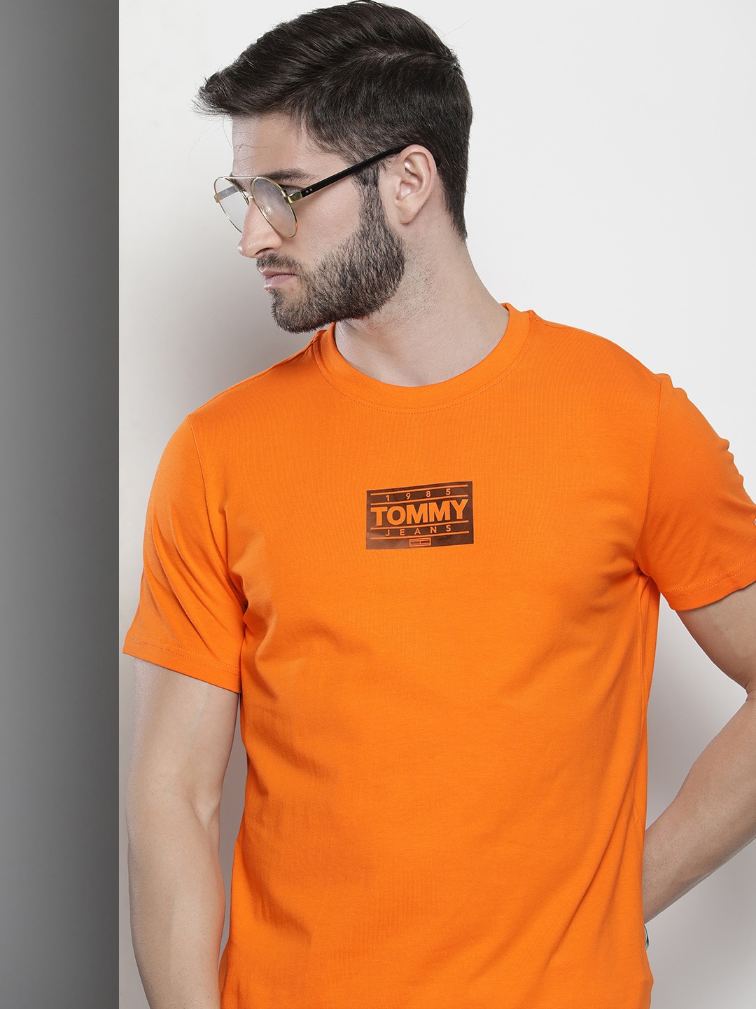 

Tommy Hilfiger Men Orange Brand Logo Printed Slim Fit T-shirt