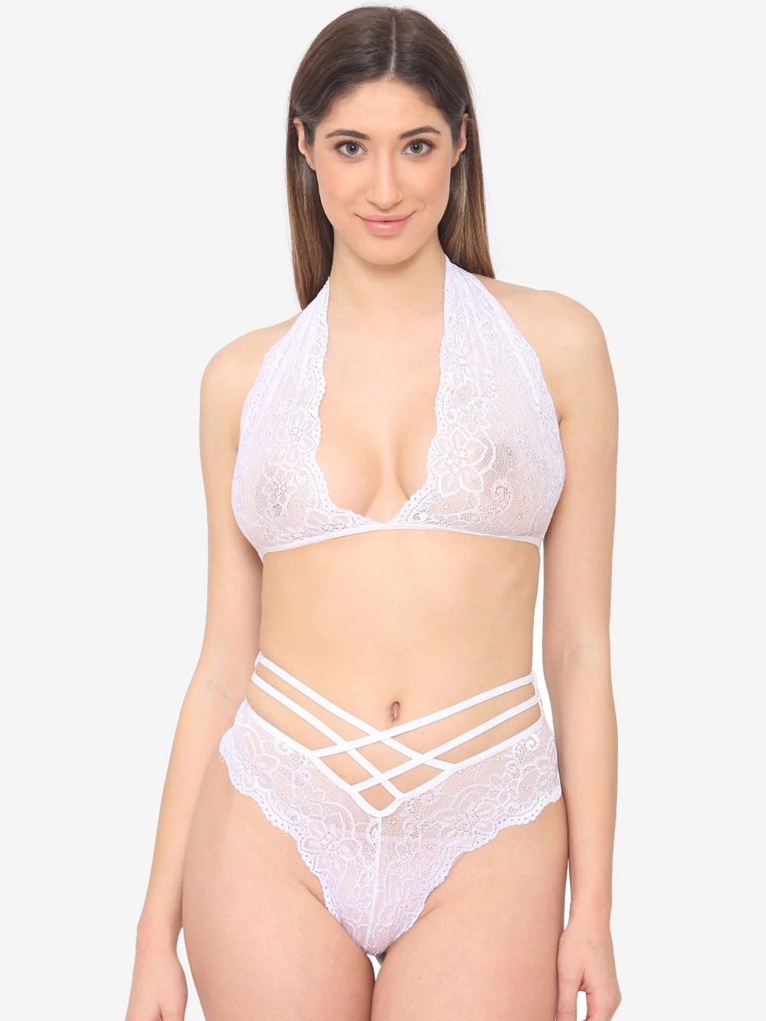 

HAPSELL Women White Self-Design Lace Lingerie Set