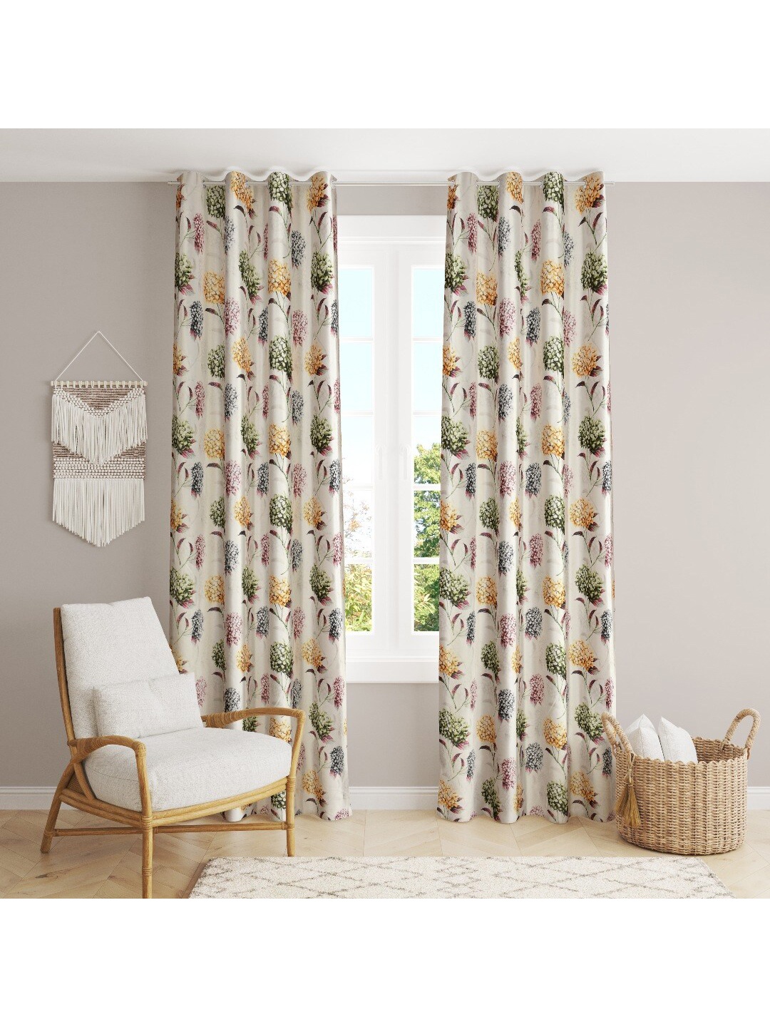 

MULTITEX Green & Orange Set of 2 Floral Door Curtain