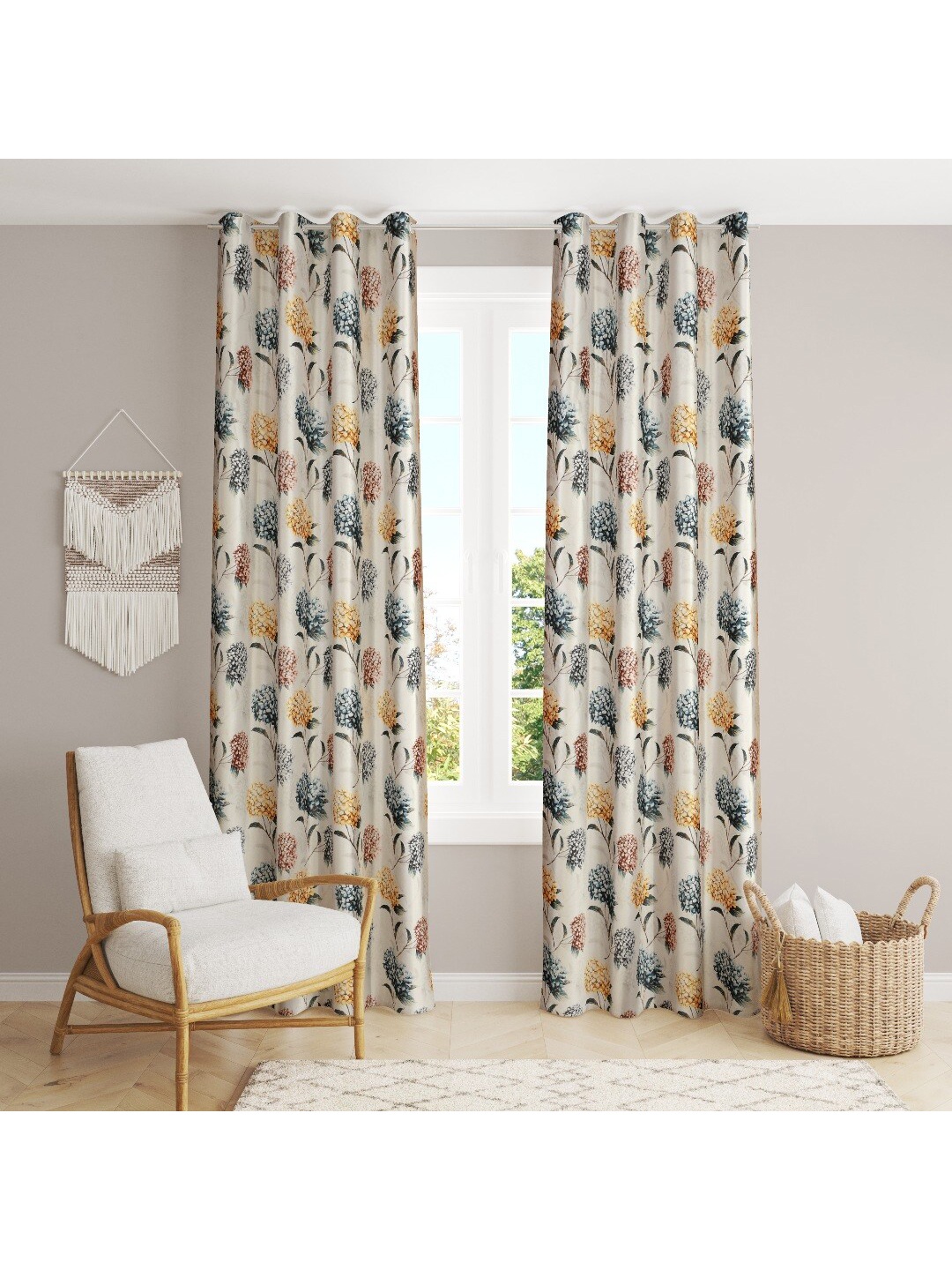 

MULTITEX Blue & White Set of 2 Floral Door Curtain