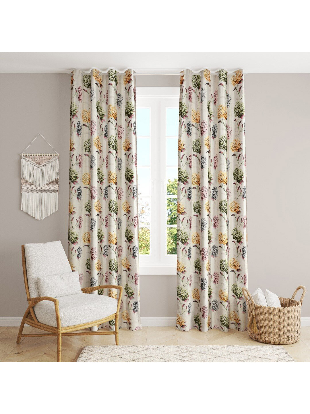

MULTITEX Green & Orange Set of 2 Floral Long Door Curtain
