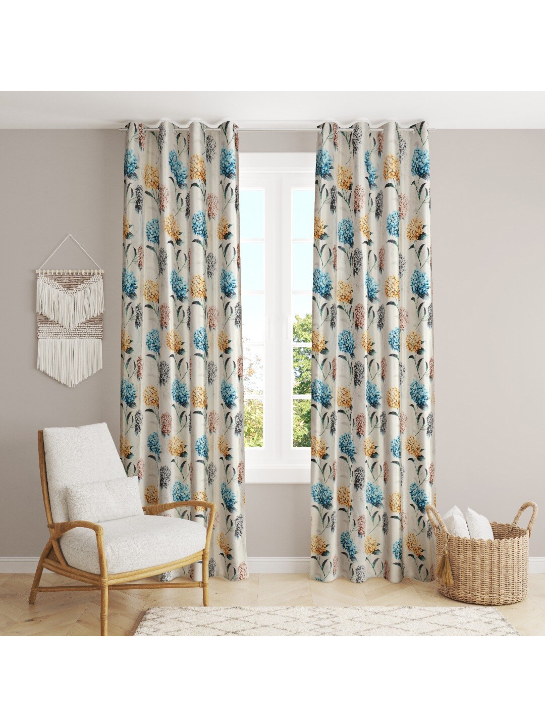 

MULTITEX Blue & White Set of 2 Floral Window Curtain
