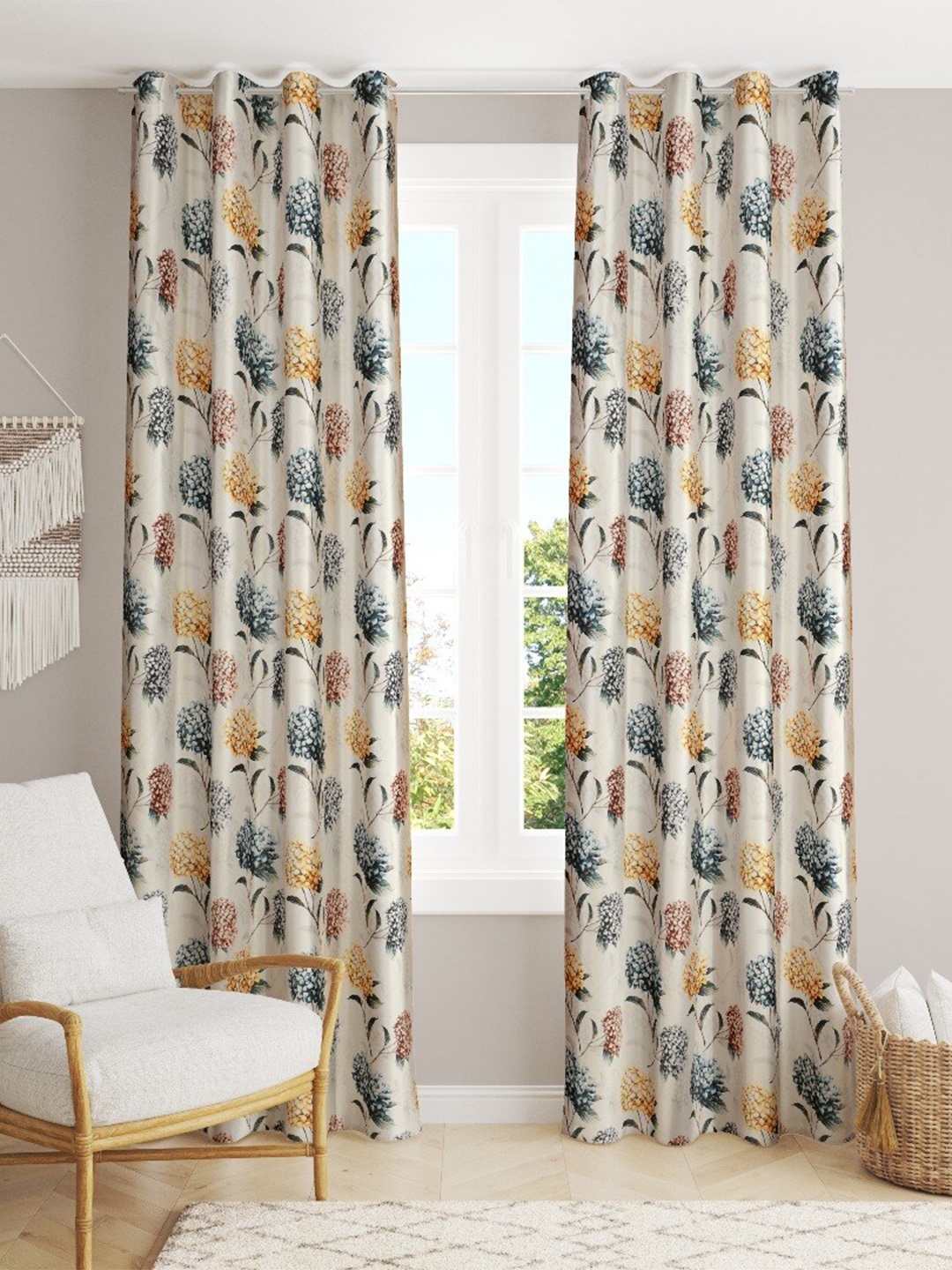 

MULTITEX Blue & Yellow Set of 2 Floral Window Curtain