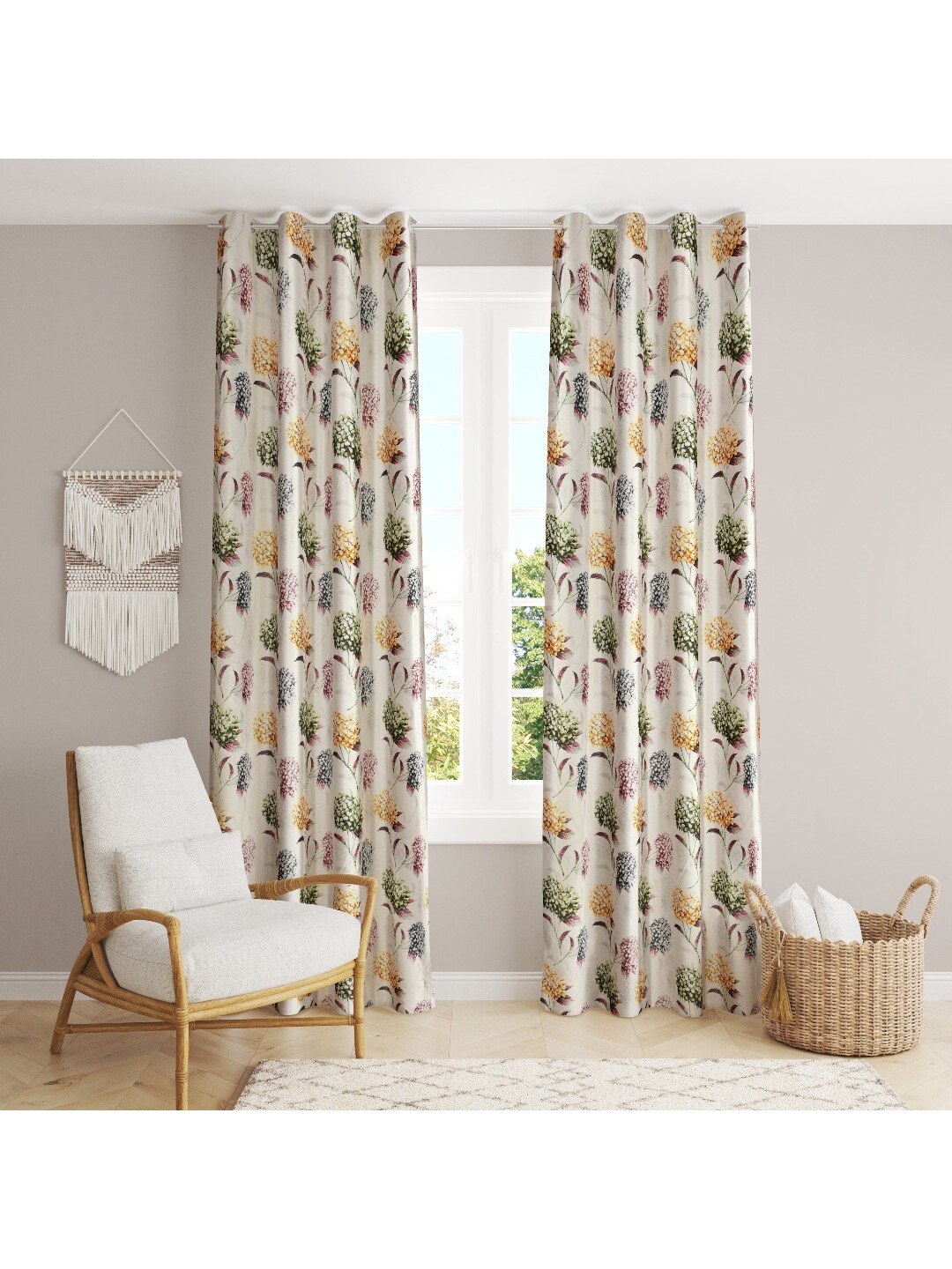 

MULTITEX Green & Orange Set of 2 Floral Window Curtain