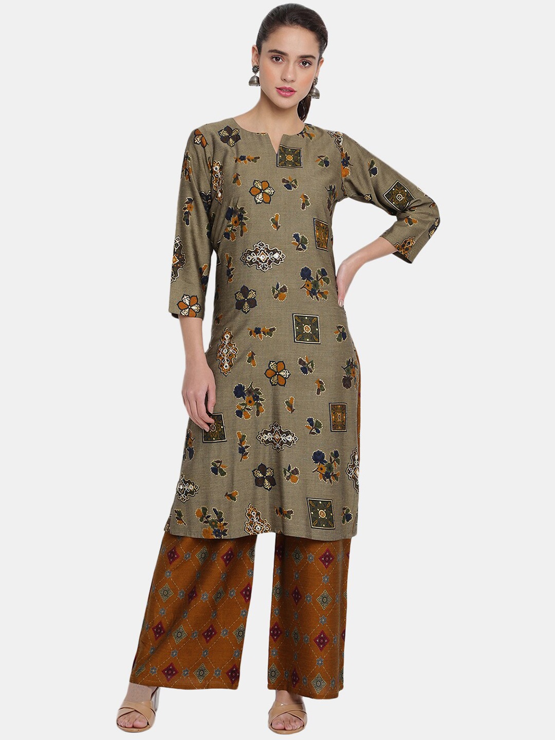 

R&B Women Yellow Printed Layered Kurti with Palazzos