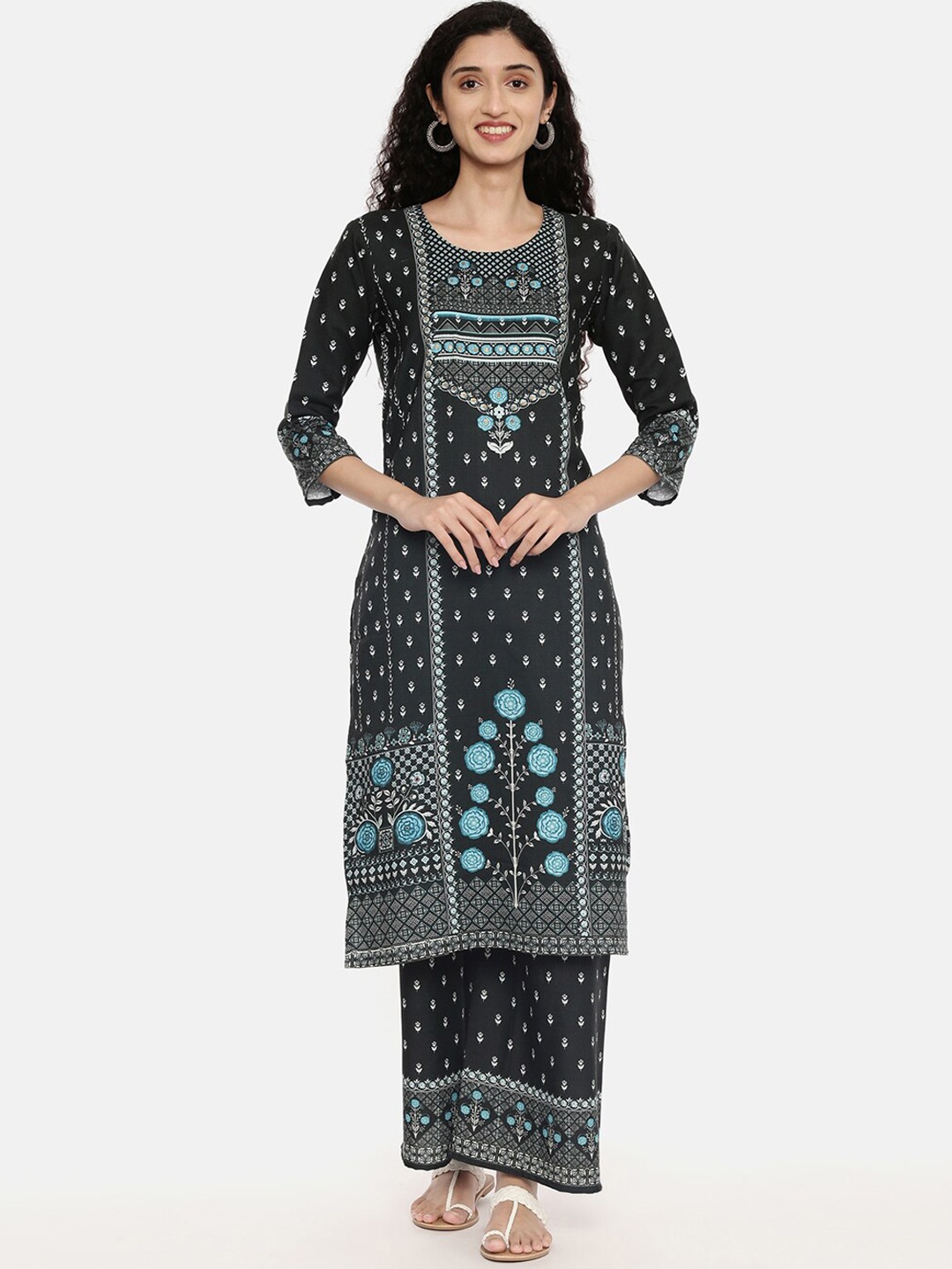 

R&B Women Green Ethnic Motifs Printed Pure Cotton Kurta with Palazzos & With Dupatta