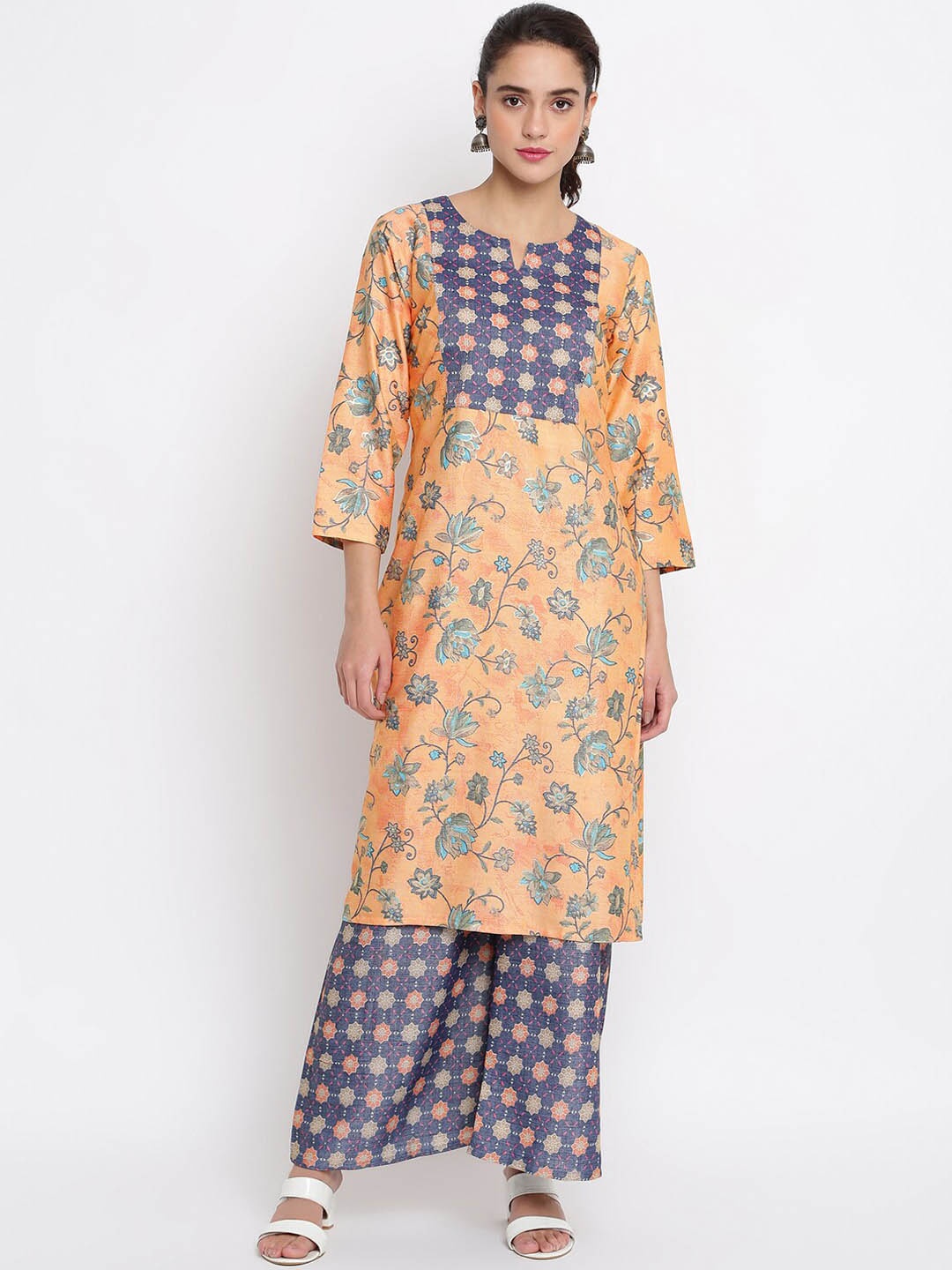 

R&B Women Orange Ethnic Motifs Printed Kurti with Palazzos