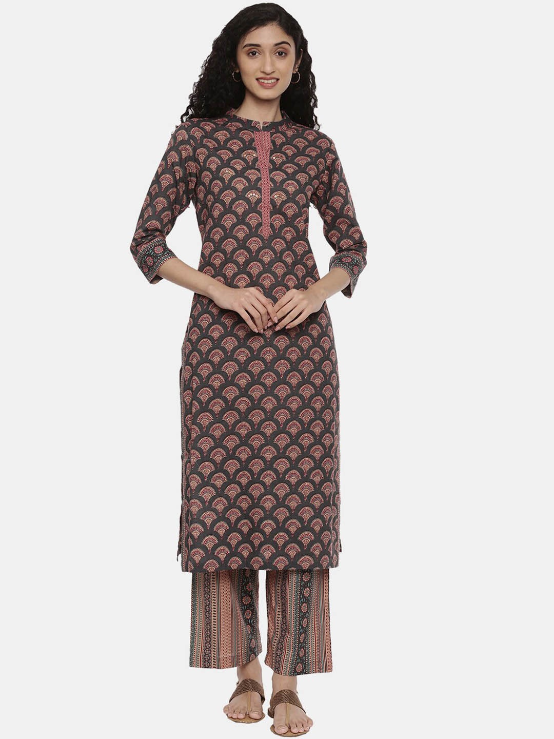 

R&B Women Grey Ethnic Motifs Printed Pure Cotton Kurta with Palazzos