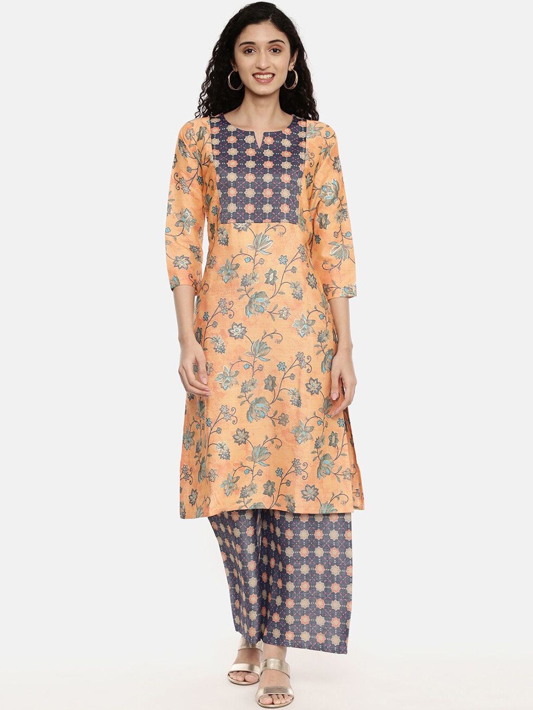 

R&B Women Yellow Ethnic Motifs Printed Kurta with Palazzos