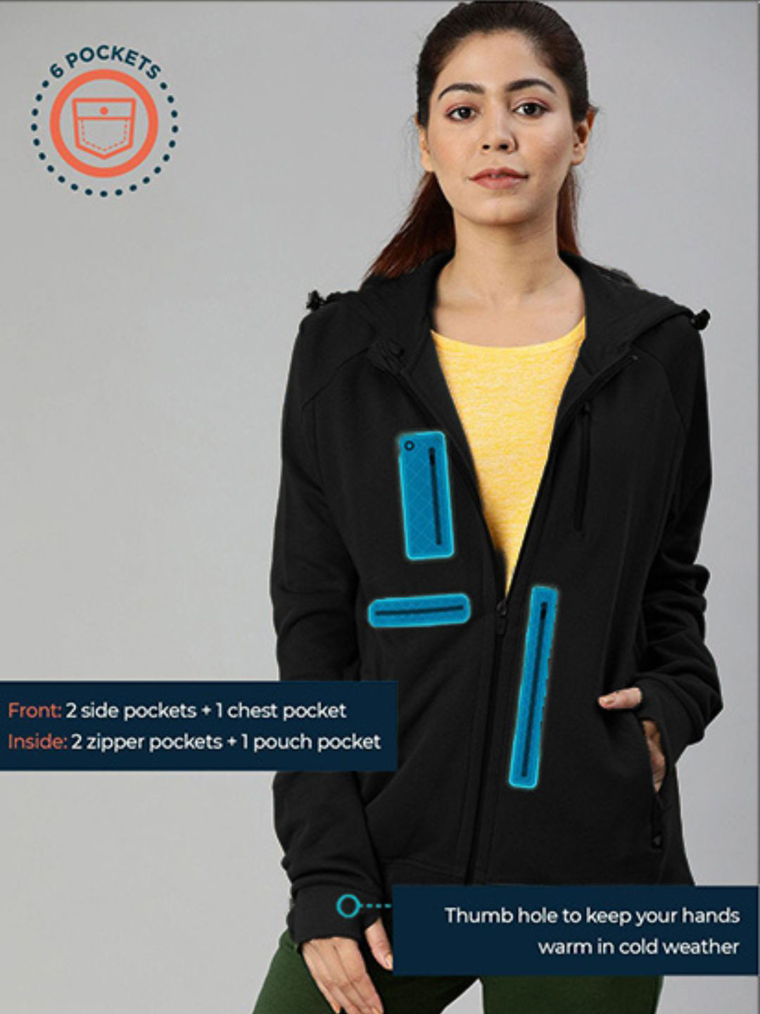 

Kosha Women Black Pure Organic Cotton Hooded Sweatshirt