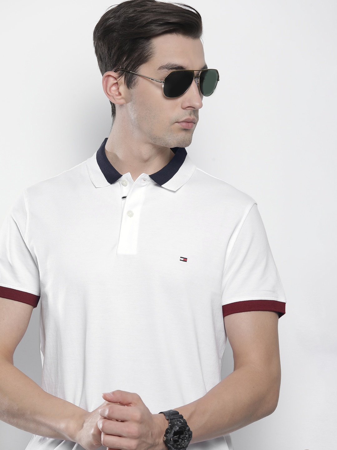 

Tommy Hilfiger Men White Polo Collar Pure Cotton Slim Fit T-shirt