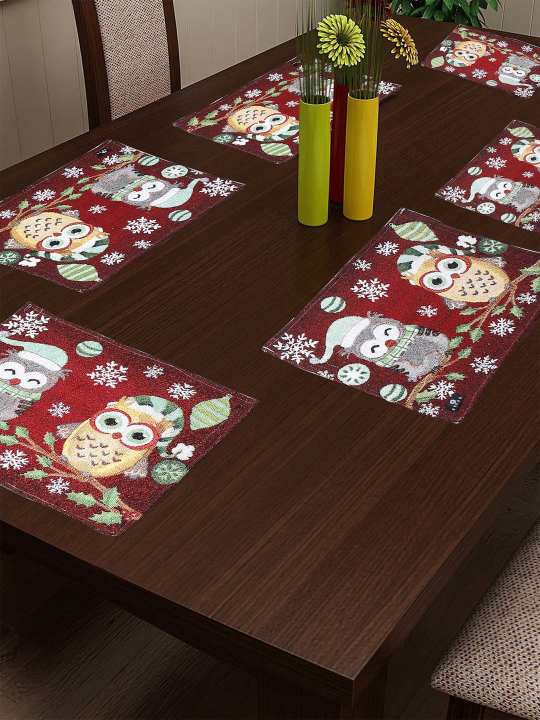 

Arrabi Set Of 6 Graphic Printed Full Size Table Placemat, Red