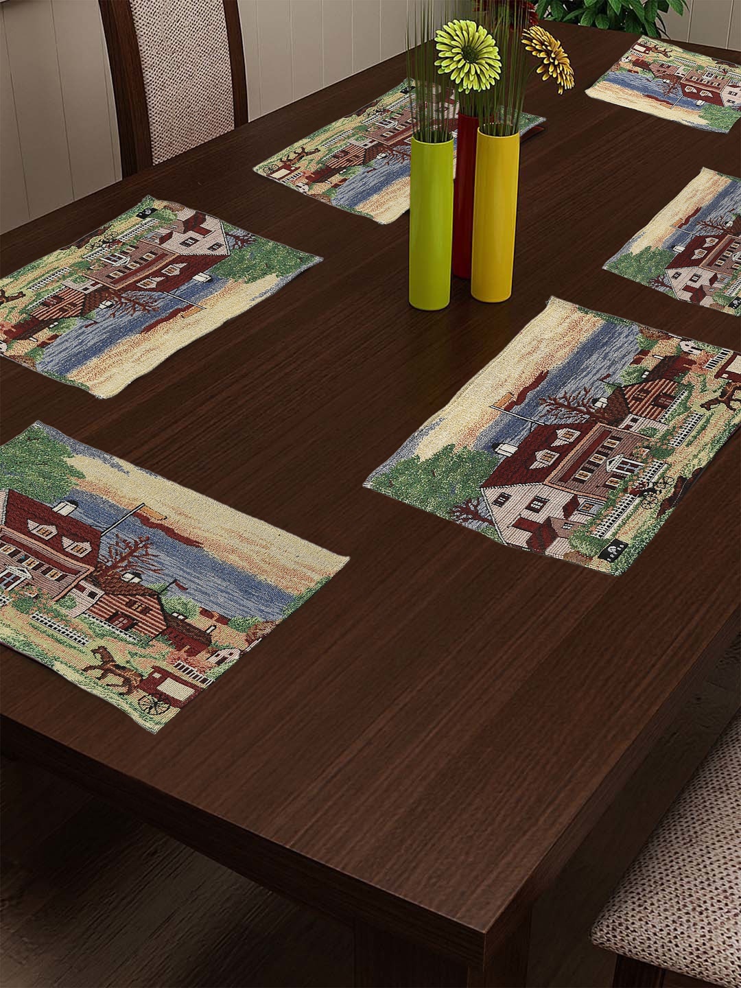 

Arrabi Pack of 6 Green Abstract Print Full Size Table Placemats