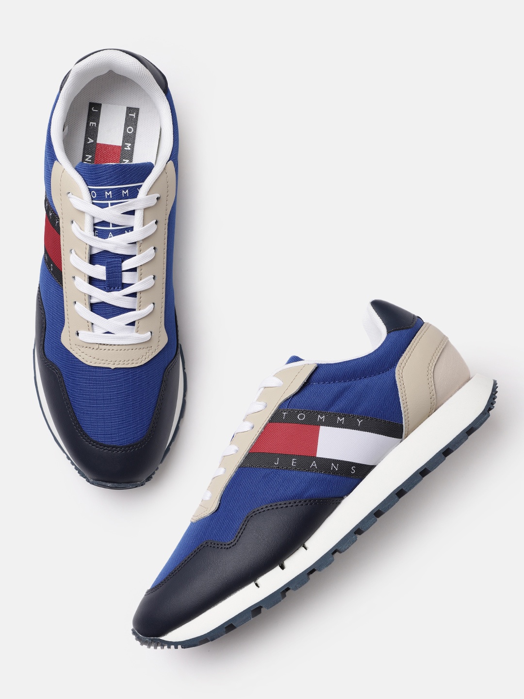 

Tommy Hilfiger Men Blue & Beige Colourblocked Regular Sneakers