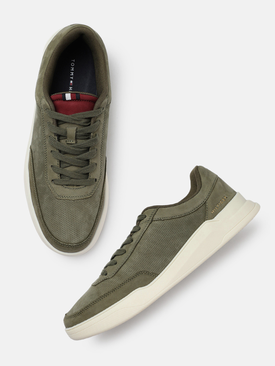 

Tommy Hilfiger Men Green Elevated Cupsole Nubuck Leather Sneakers
