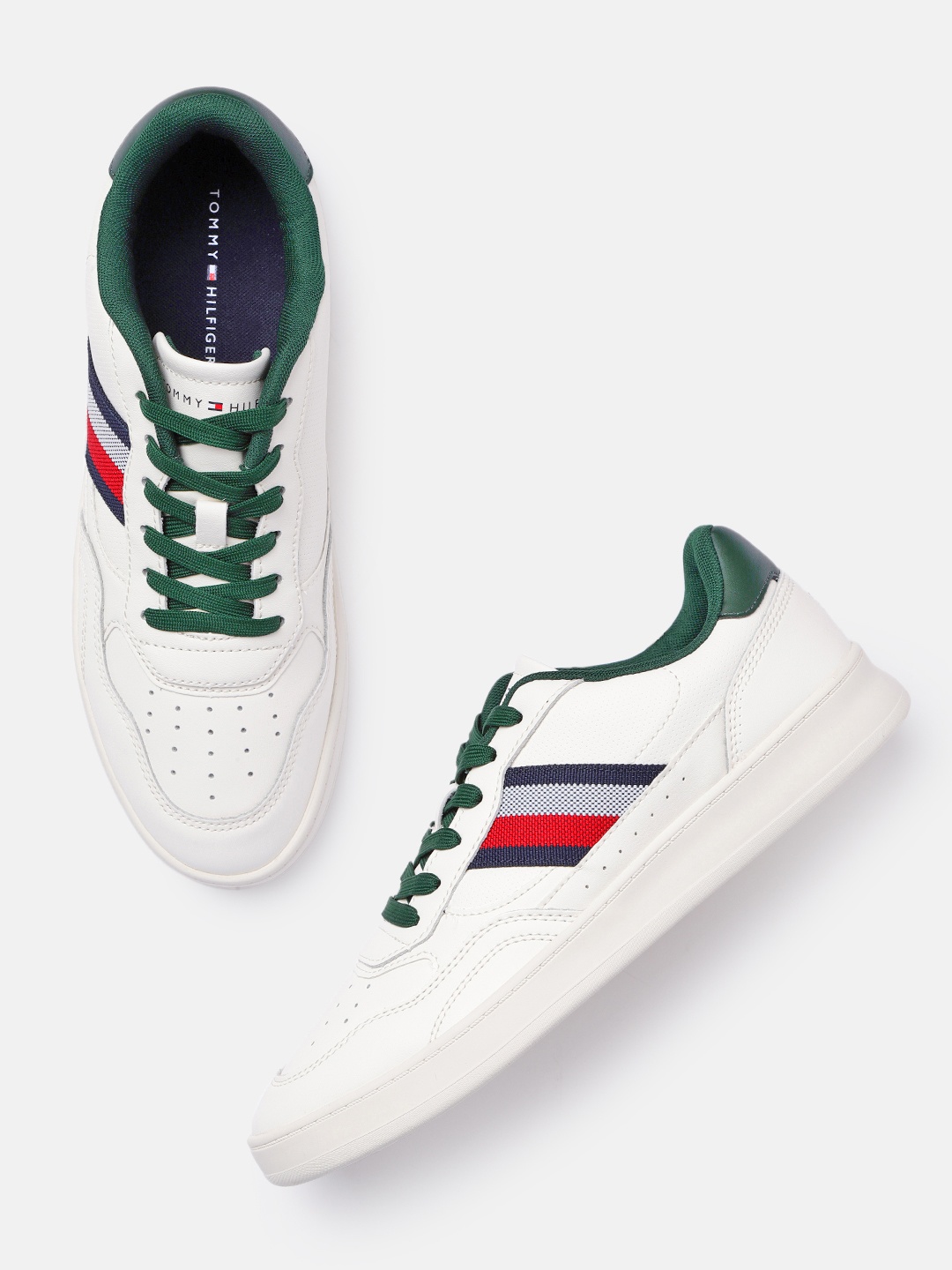 

Tommy Hilfiger Men Off White Leather Sneakers