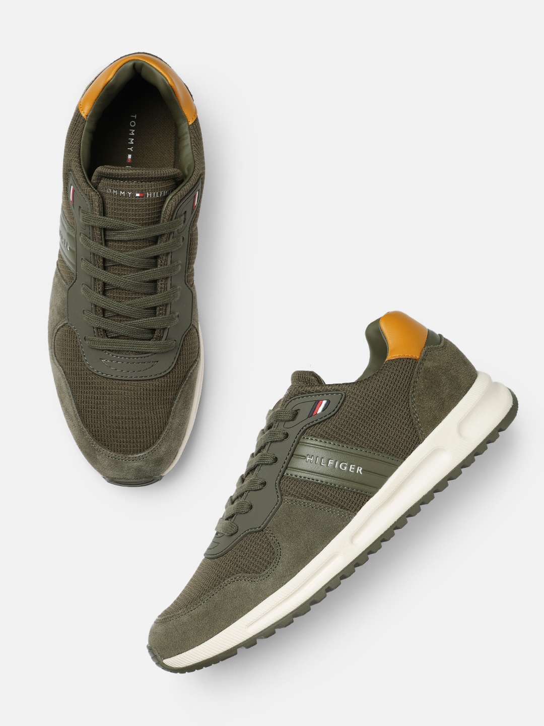 

Tommy Hilfiger Men Olive Green Leather Sneakers