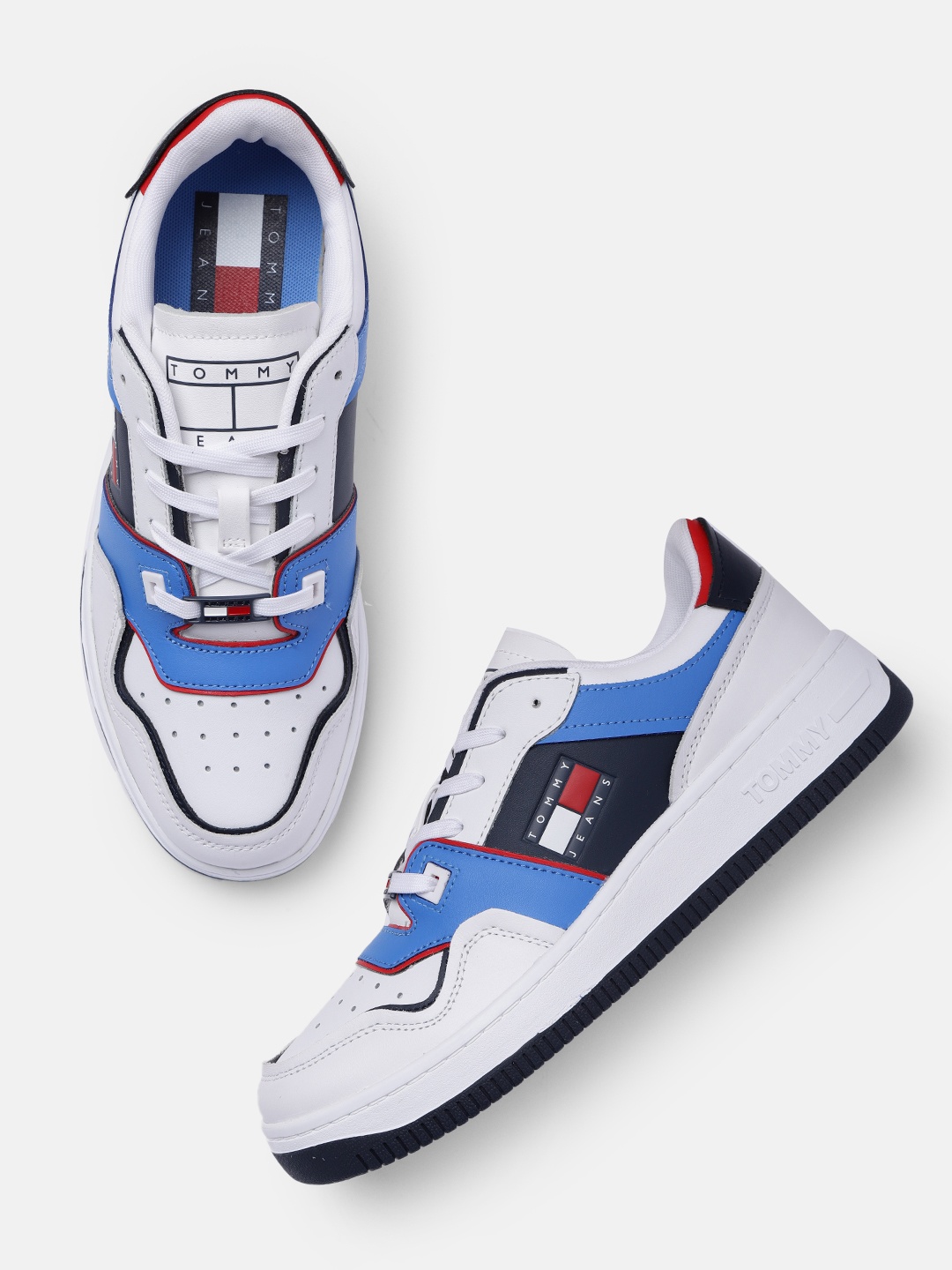

Tommy Hilfiger Men White & Blue Leather Sneakers